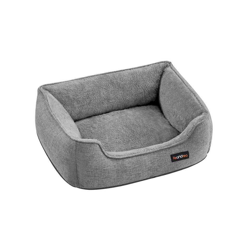 Dog Sofa Bed – Linen-Look – Light Grey – Removable Washable Cover with Raised Edges and Non-Slip Bottom