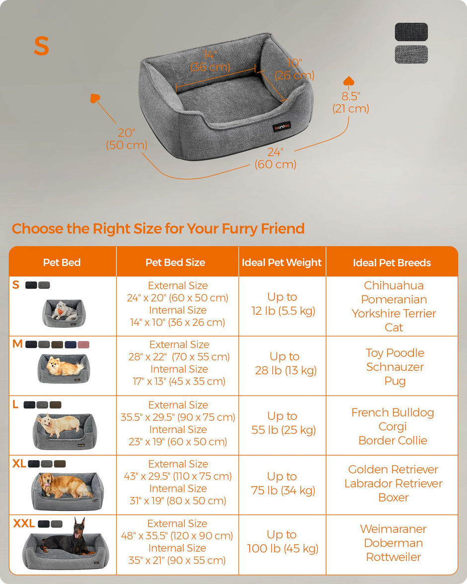 Dog Sofa Bed – Linen-Look – Light Grey – Removable Washable Cover with Raised Edges and Non-Slip Bottom