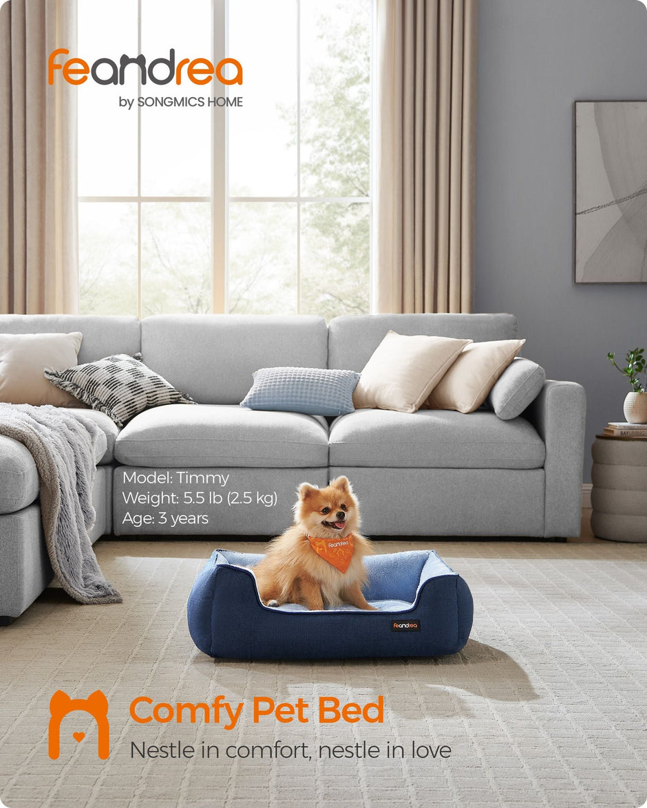 Dog Sofa Bed – Soft Fabric – Pale Blue – Washable with Removable Reversible Cushion