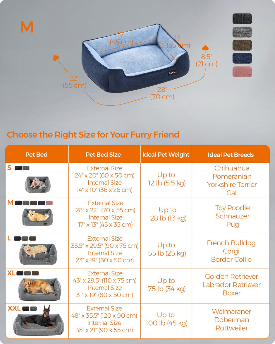 Dog Sofa Bed – Soft Fabric – Pale Blue – Washable with Removable Reversible Cushion