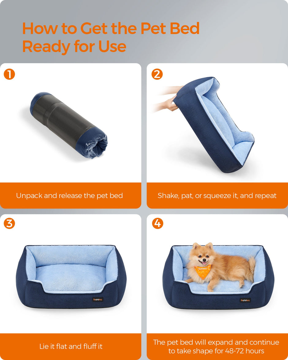 Dog Sofa Bed – Soft Fabric – Pale Blue – Washable with Removable Reversible Cushion