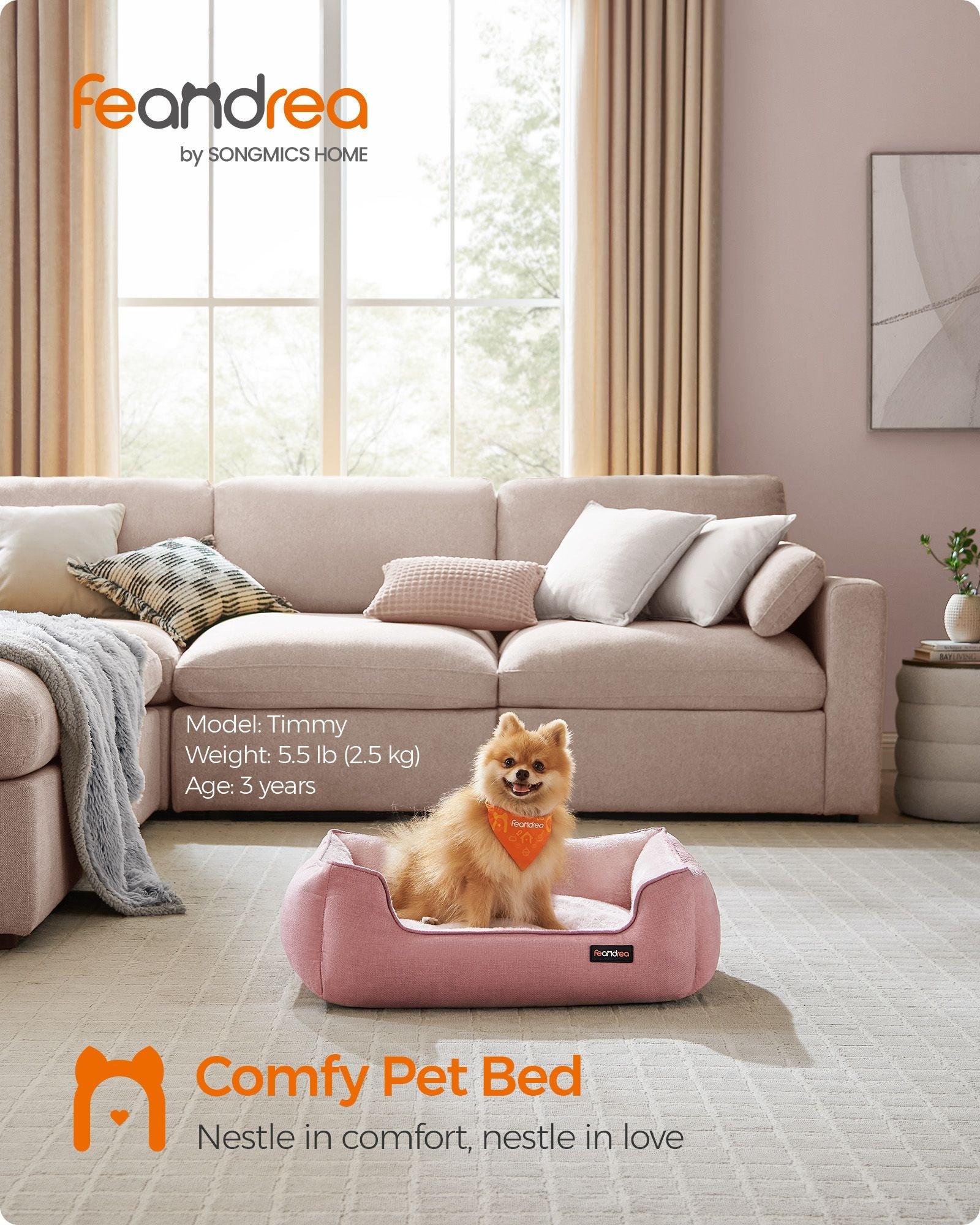 Dog Sofa Bed – Soft Fabric – Jelly Pink – Washable with Removable Cushion