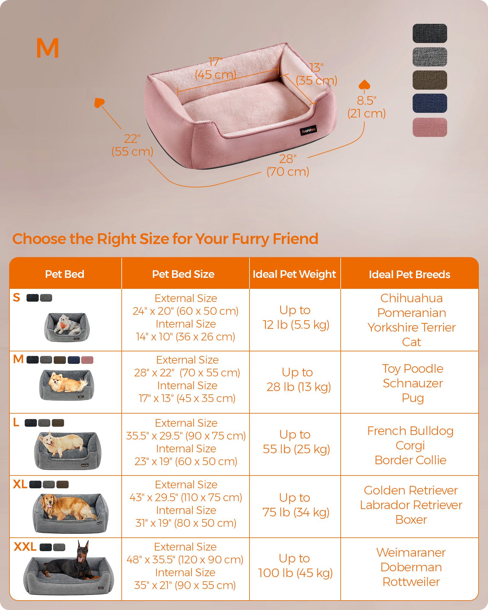 Dog Sofa Bed – Soft Fabric – Jelly Pink – Washable with Removable Cushion