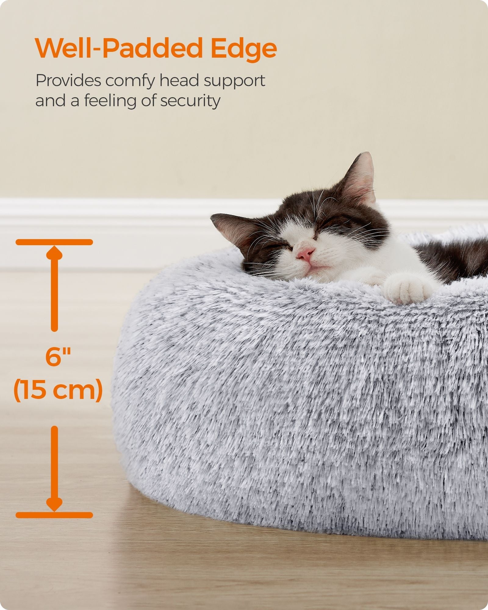 Round Dog and Cat Bed – Soft Plush – Dove Grey – 50 cm