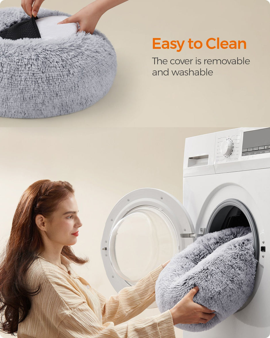 Round Dog and Cat Bed – Soft Plush – Dove Grey – 50 cm