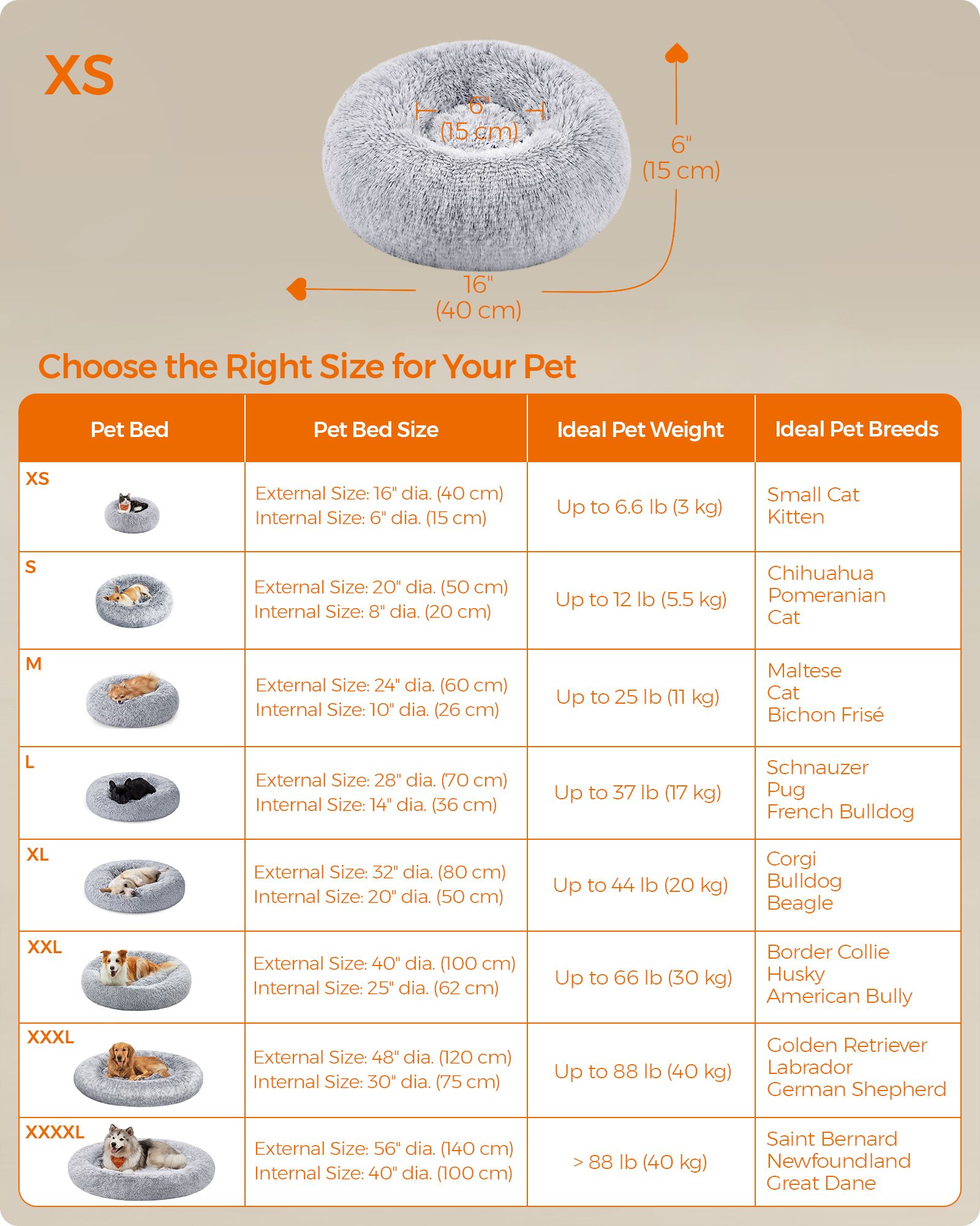 Round Dog and Cat Bed – Soft Plush – Dove Grey – 50 cm