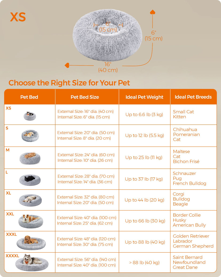 Round Dog and Cat Bed – Soft Plush – Dove Grey – 50 cm