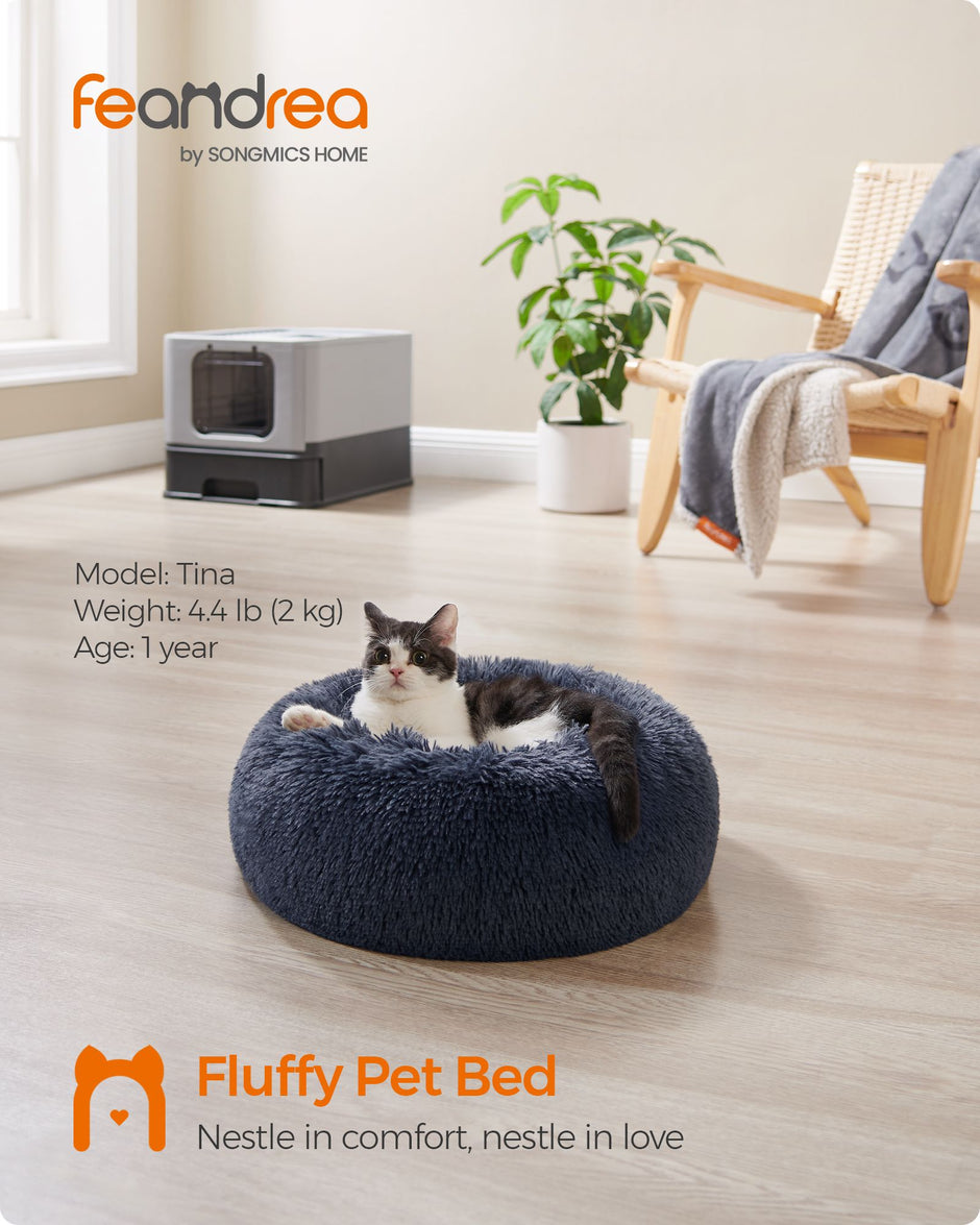 Dog Bed – Soft Plush – Dark Grey – Round Design, 50 cm