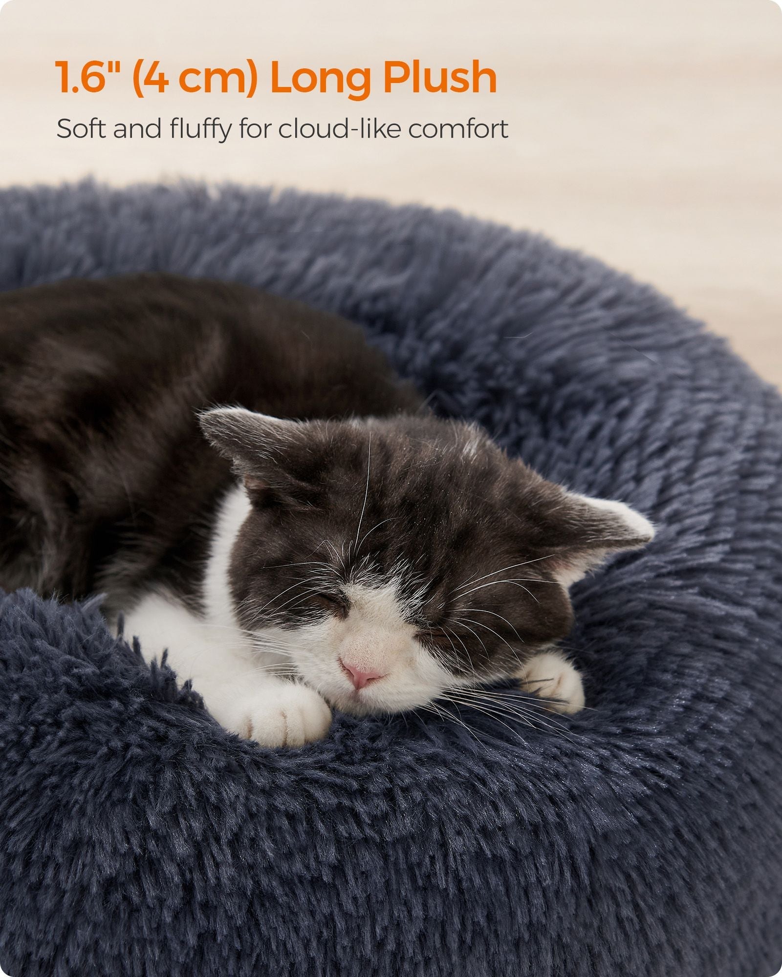 Dog Bed – Soft Plush – Dark Grey – Round Design, 50 cm