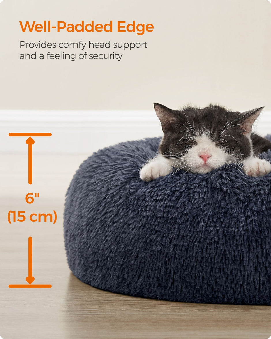 Dog Bed – Soft Plush – Dark Grey – Round Design, 50 cm