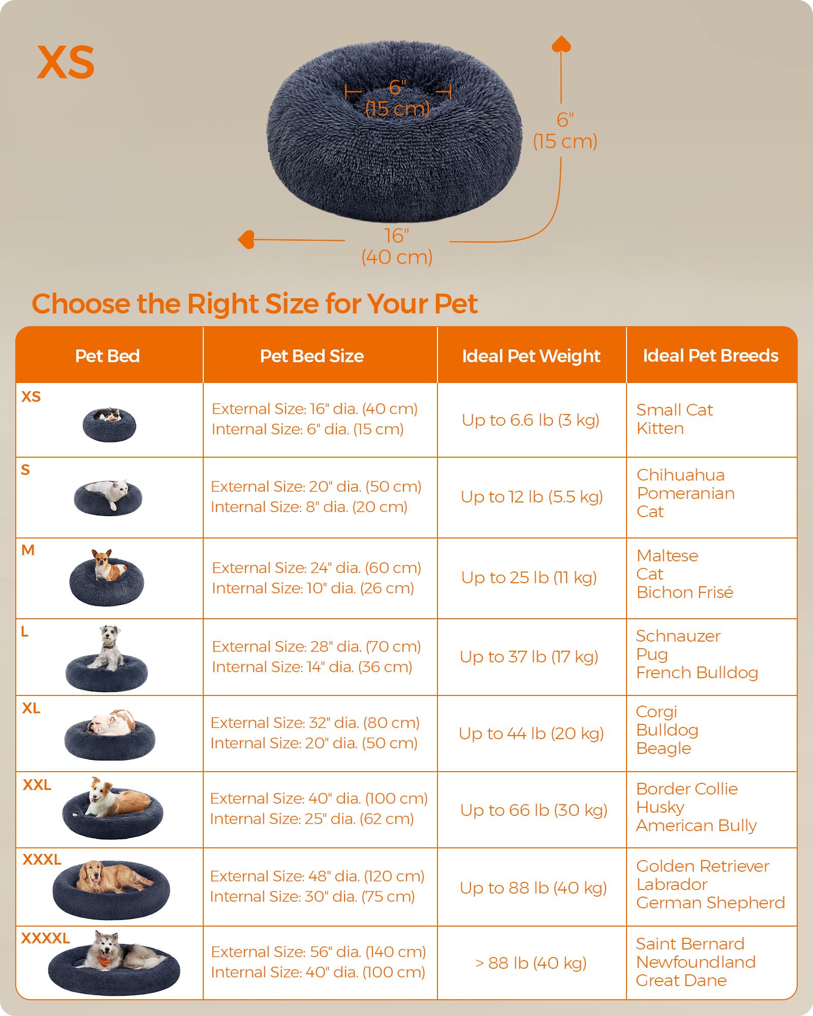 Dog Bed – Soft Plush – Dark Grey – Round Design, 50 cm