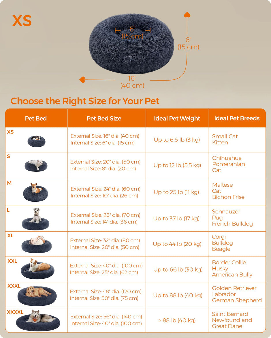 Dog Bed – Soft Plush – Dark Grey – Round Design, 50 cm