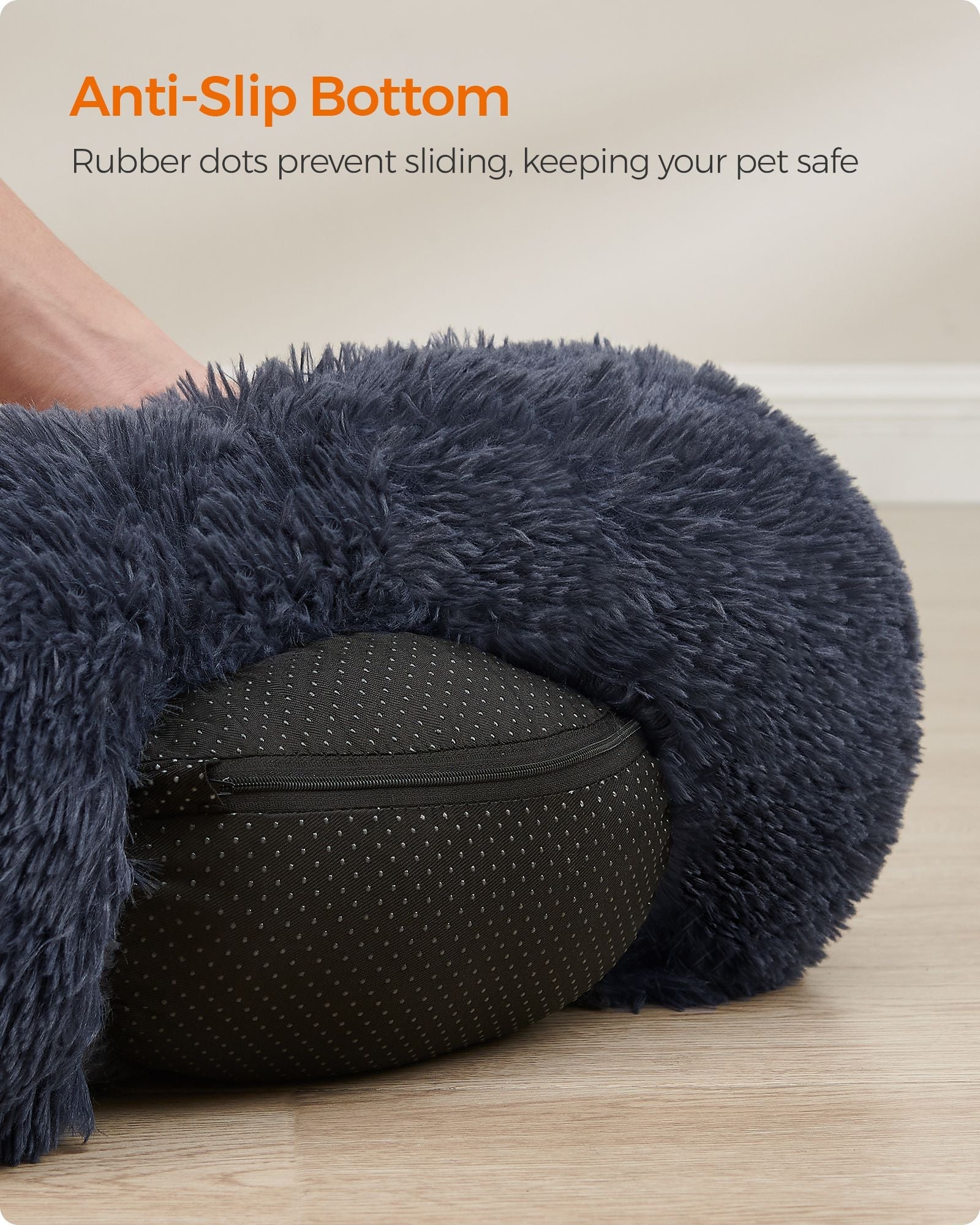 Dog Bed – Soft Plush – Dark Grey – Round Design, 50 cm