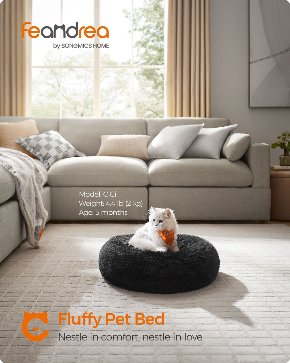 Dog Bed – Plush – Ink Black – Soft Surface, 50 cm Diameter
