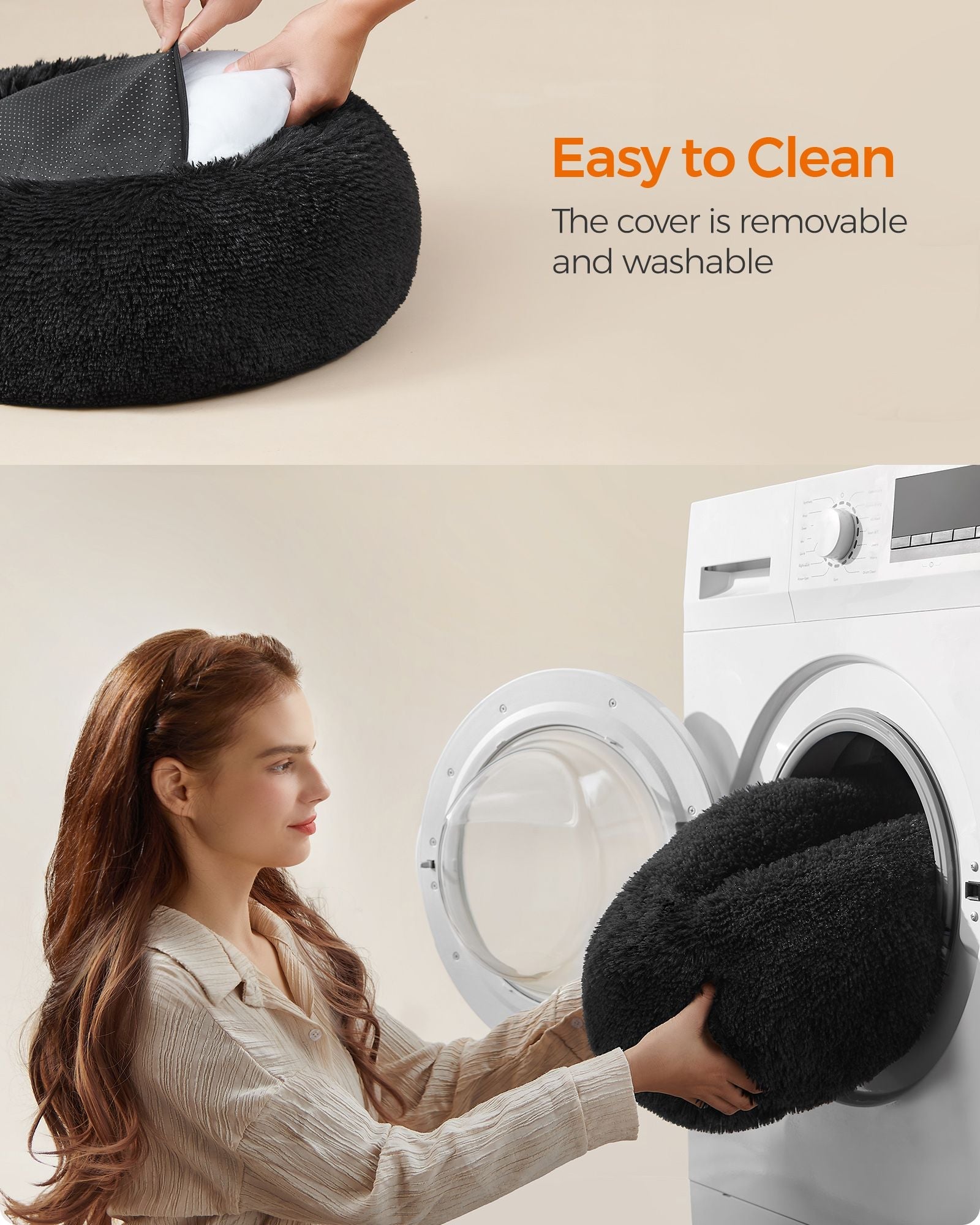 Dog Bed – Plush – Ink Black – Soft Surface, 50 cm Diameter