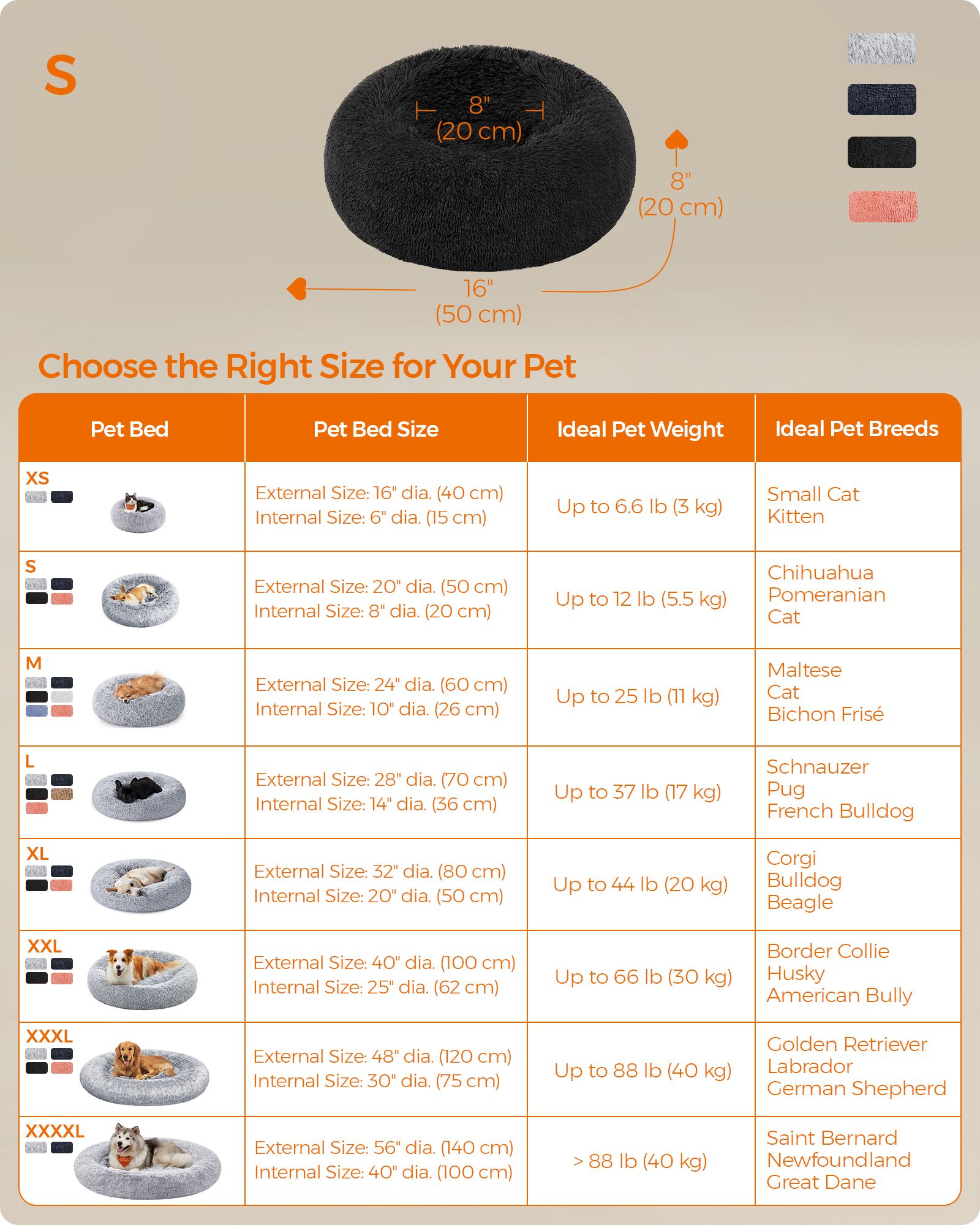 Dog Bed – Plush – Ink Black – Soft Surface, 50 cm Diameter