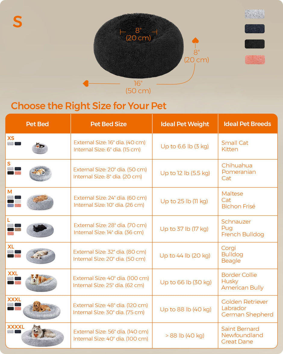 Dog Bed – Plush – Ink Black – Soft Surface, 50 cm Diameter