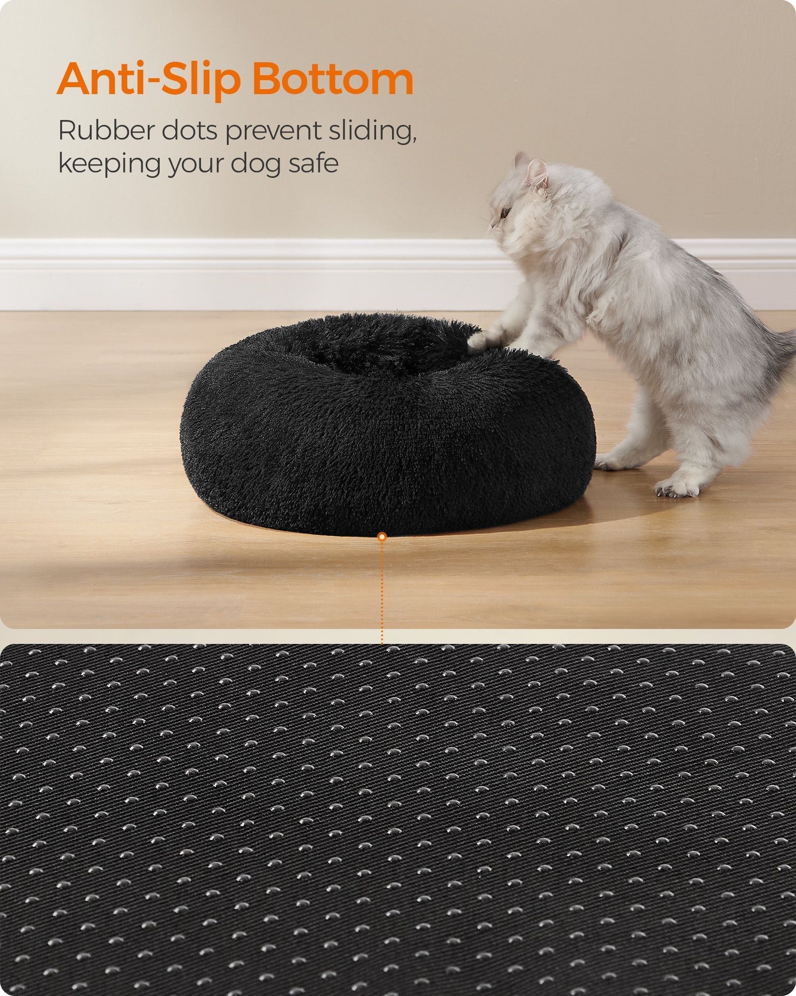 Dog Bed – Plush – Ink Black – Soft Surface, 50 cm Diameter