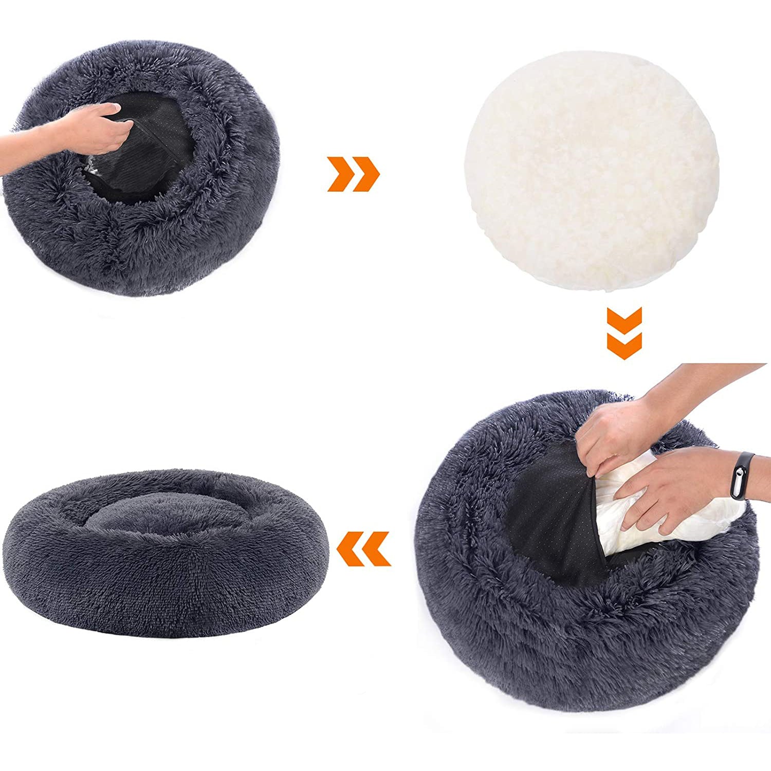 Dog Bed Cushion – Soft Plush – Grey – 50 cm