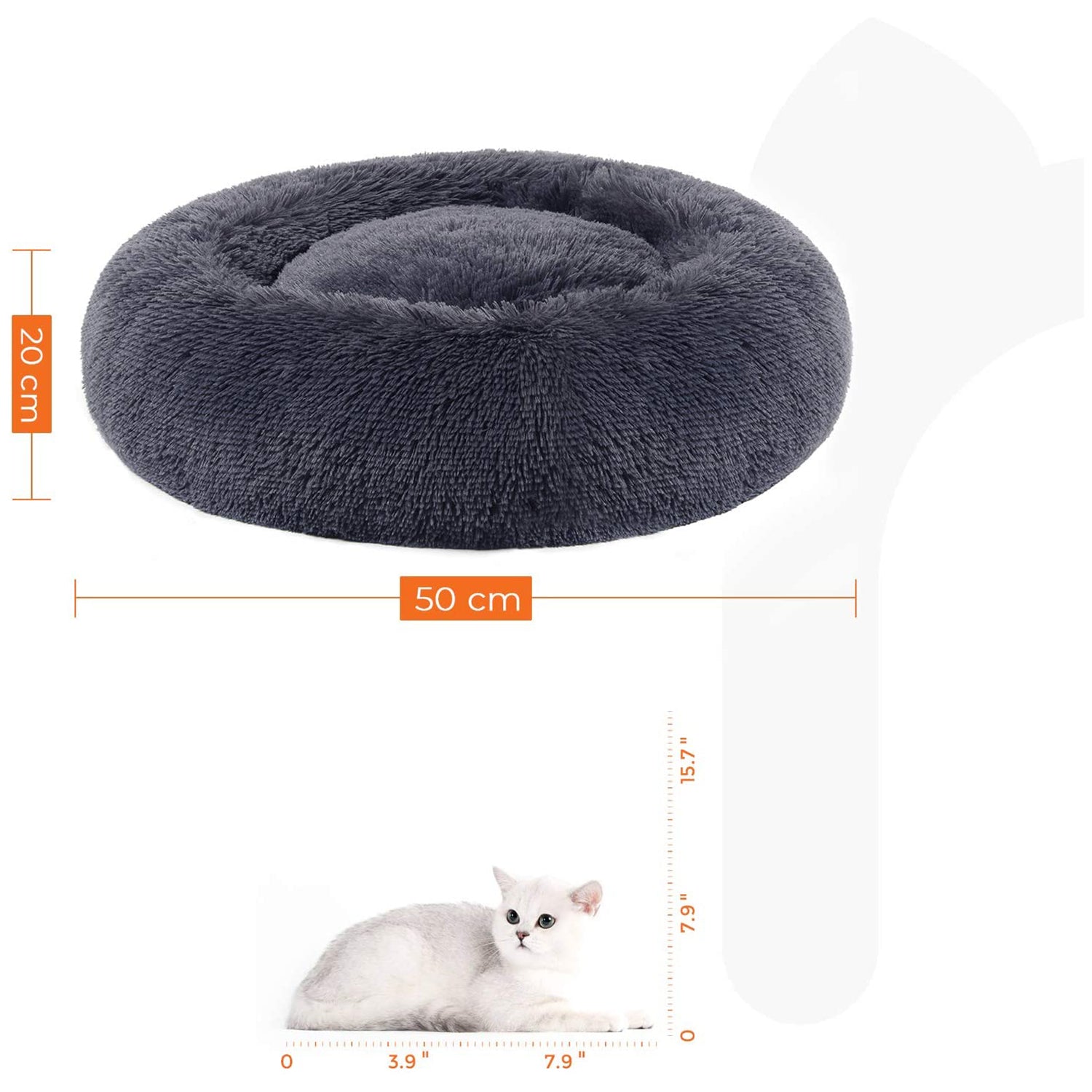 Dog Bed Cushion – Soft Plush – Grey – 50 cm