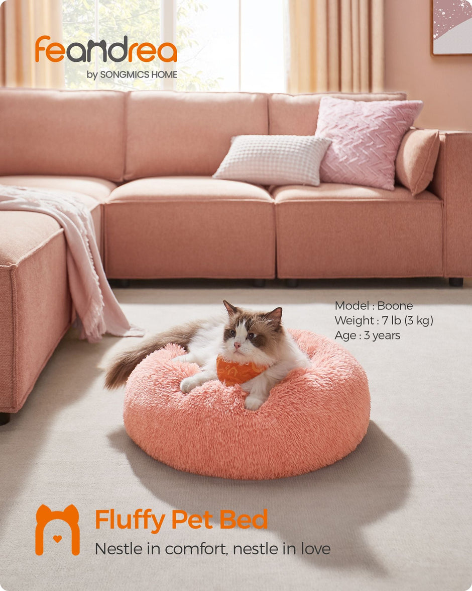 Fluffy Dog Bed – Plush – Pink – 50 cm Wide with Removable Cover