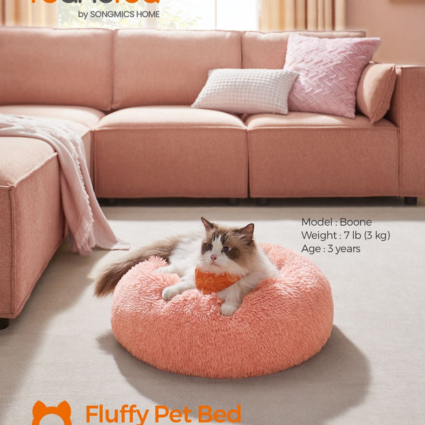 Fluffy Dog Bed – Plush – Pink – 50 cm Wide with Removable Cover