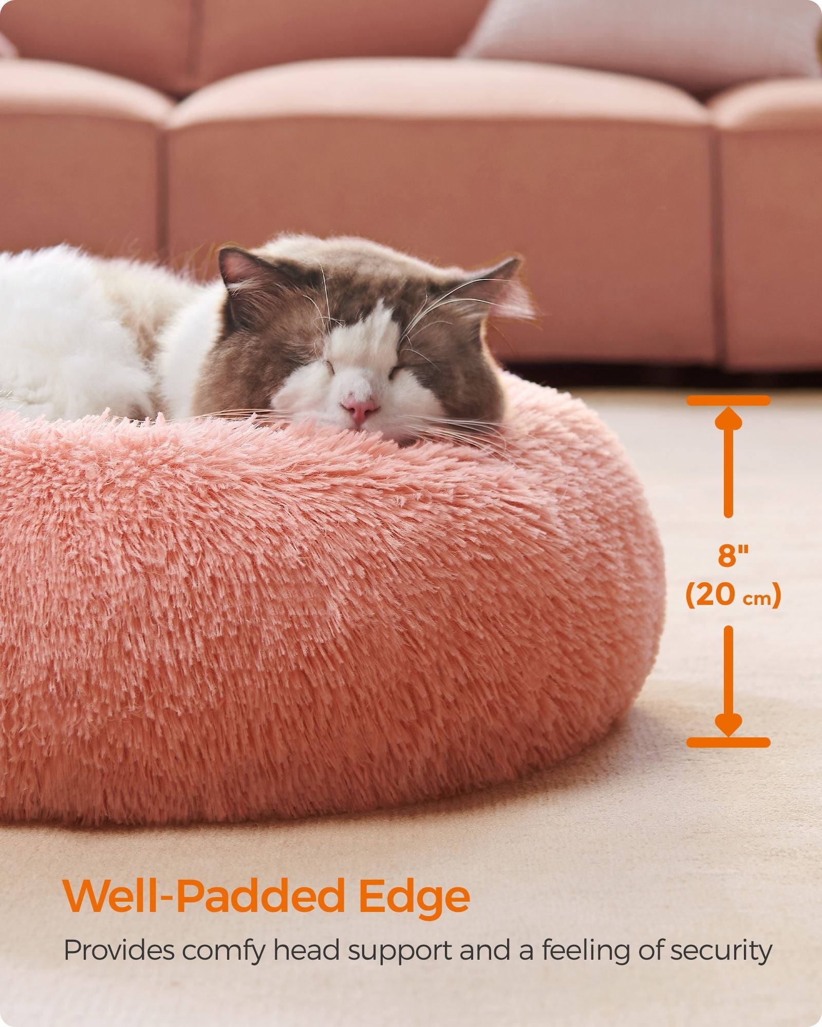 Fluffy Dog Bed – Plush – Pink – 50 cm Wide with Removable Cover