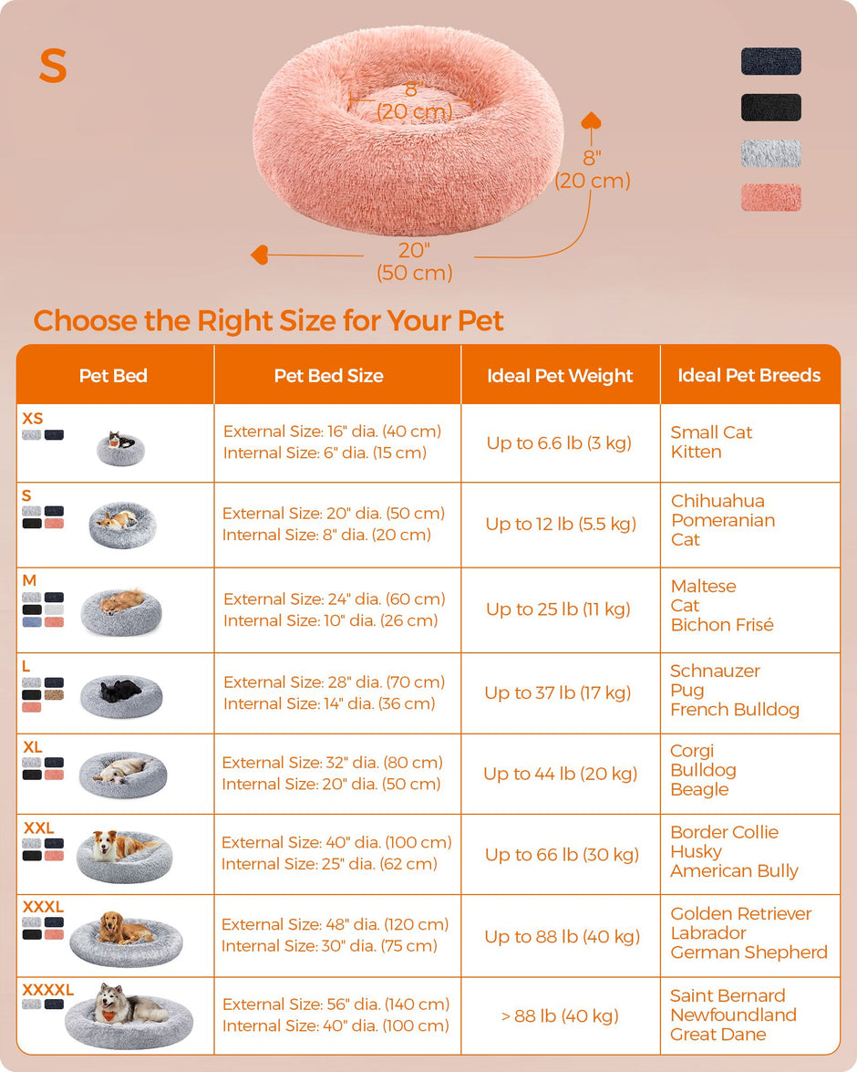 Fluffy Dog Bed – Plush – Pink – 50 cm Wide with Removable Cover