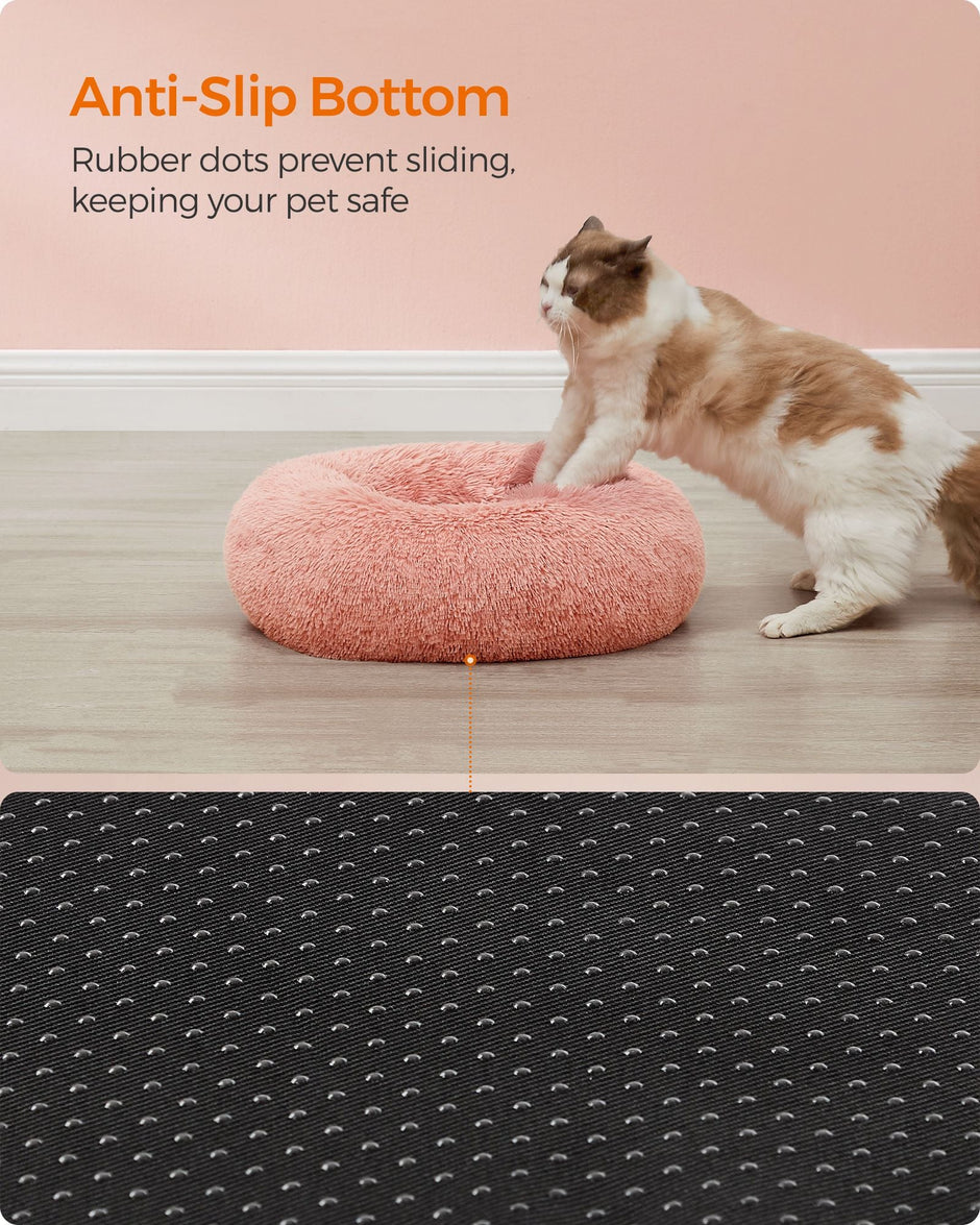 Fluffy Dog Bed – Plush – Pink – 50 cm Wide with Removable Cover