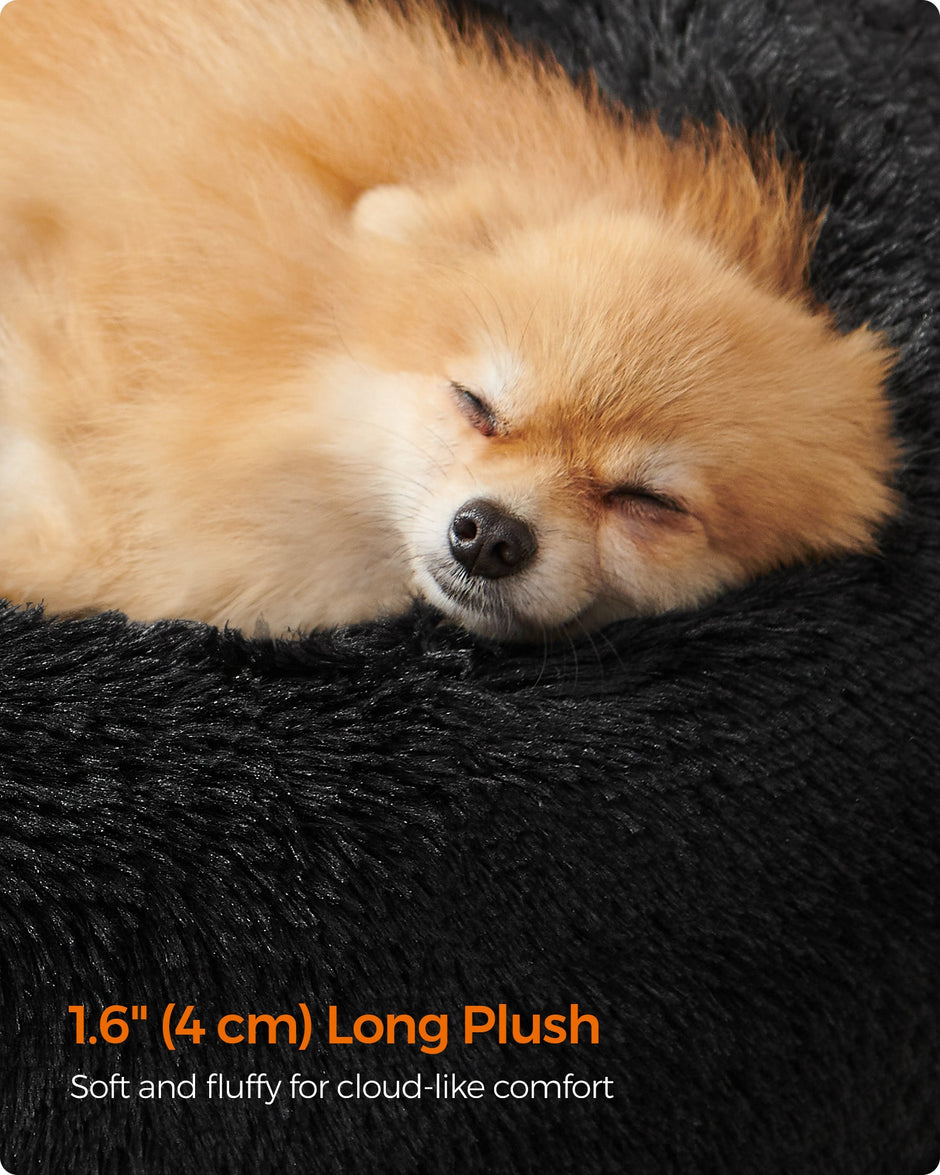 Dog Bed – Plush – Ink Black – 60 cm Diameter, Fluffy Surface
