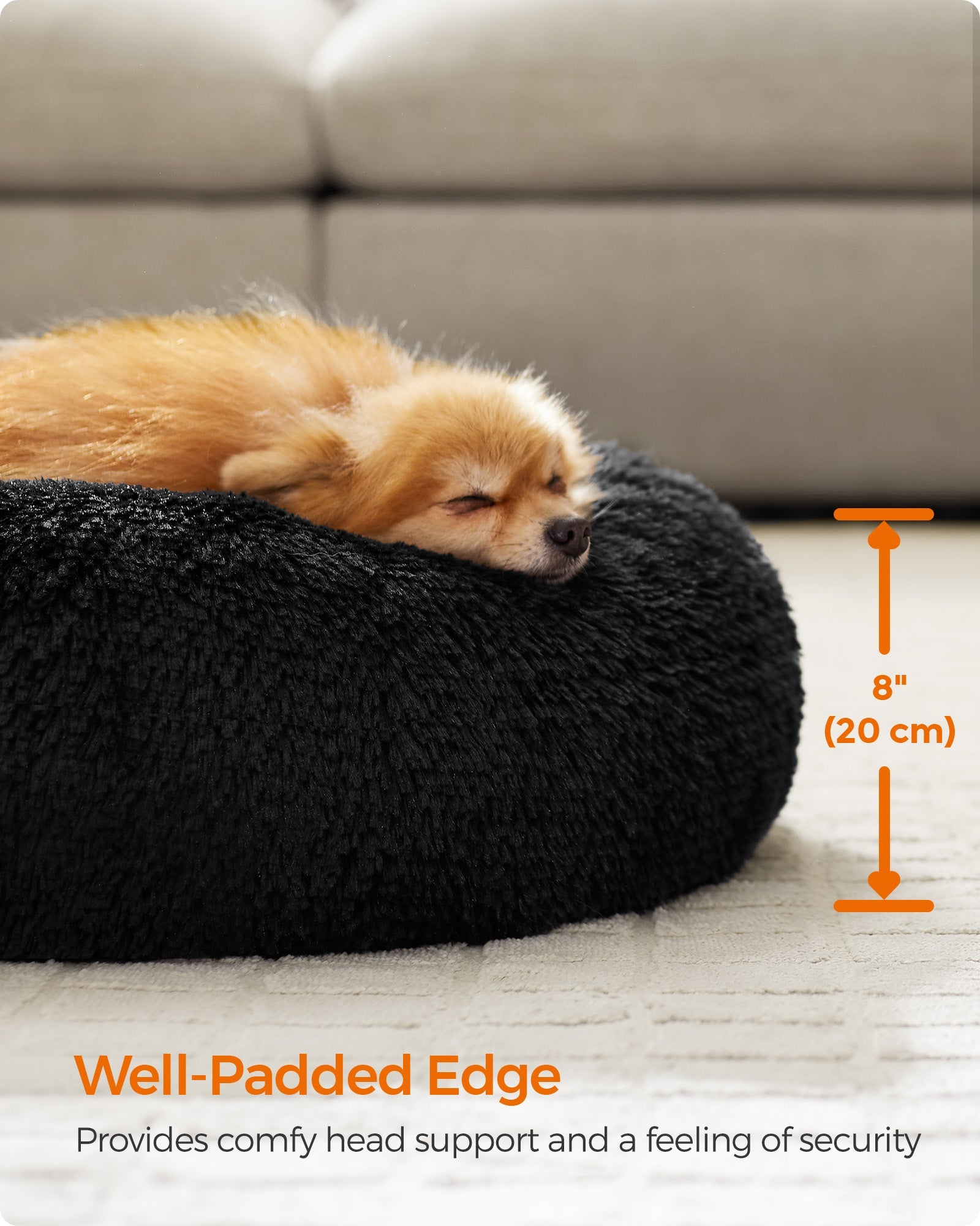 Dog Bed – Plush – Ink Black – 60 cm Diameter, Fluffy Surface