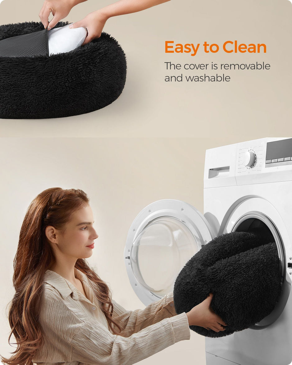 Dog Bed – Plush – Ink Black – 60 cm Diameter, Fluffy Surface