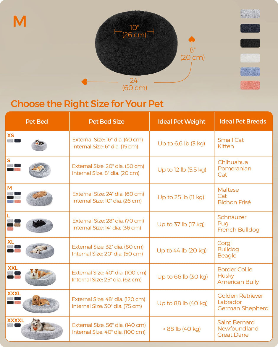 Dog Bed – Plush – Ink Black – 60 cm Diameter, Fluffy Surface