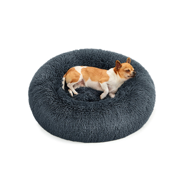 Donut Pet Bed – Plush – Dark Grey – Soft Washable Cover, 60cm