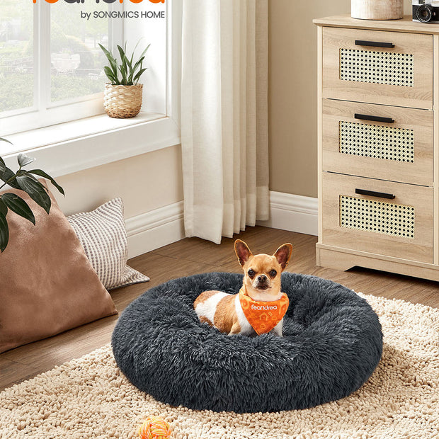 Donut Pet Bed – Plush – Dark Grey – Soft Washable Cover, 60cm