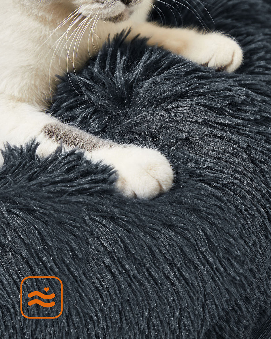 Donut Pet Bed – Plush – Dark Grey – Soft Washable Cover, 60cm