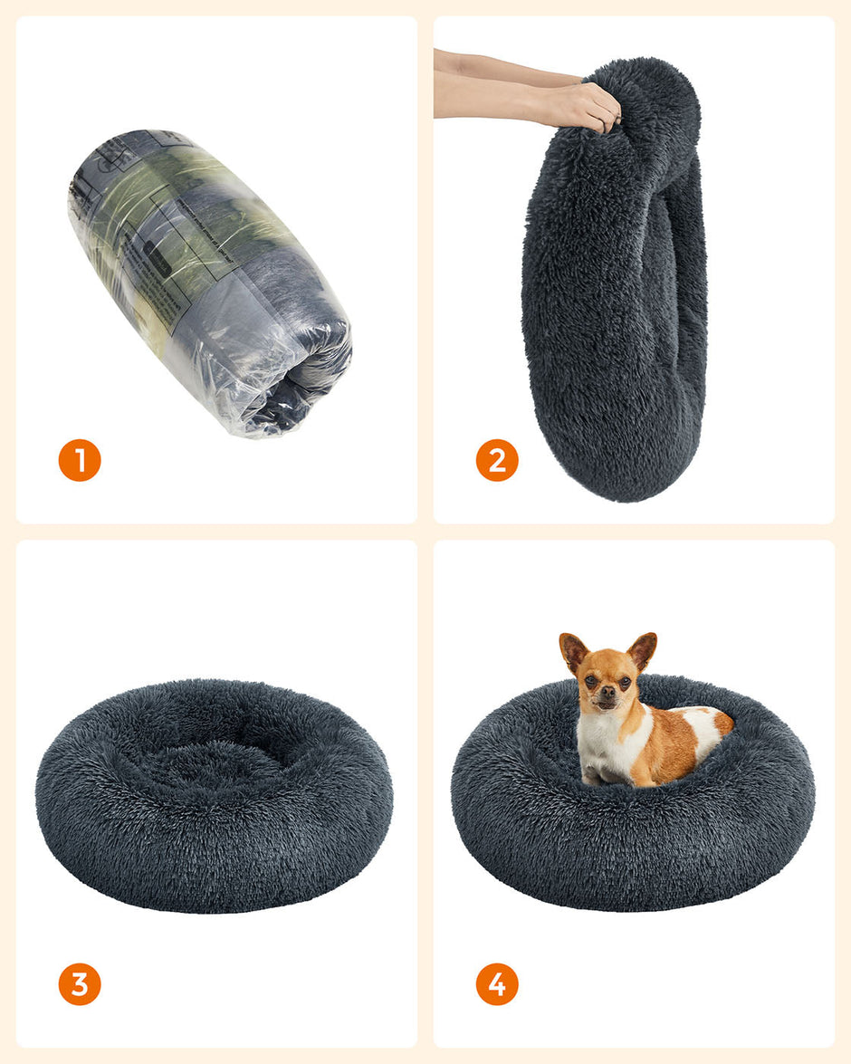 Donut Pet Bed – Plush – Dark Grey – Soft Washable Cover, 60cm