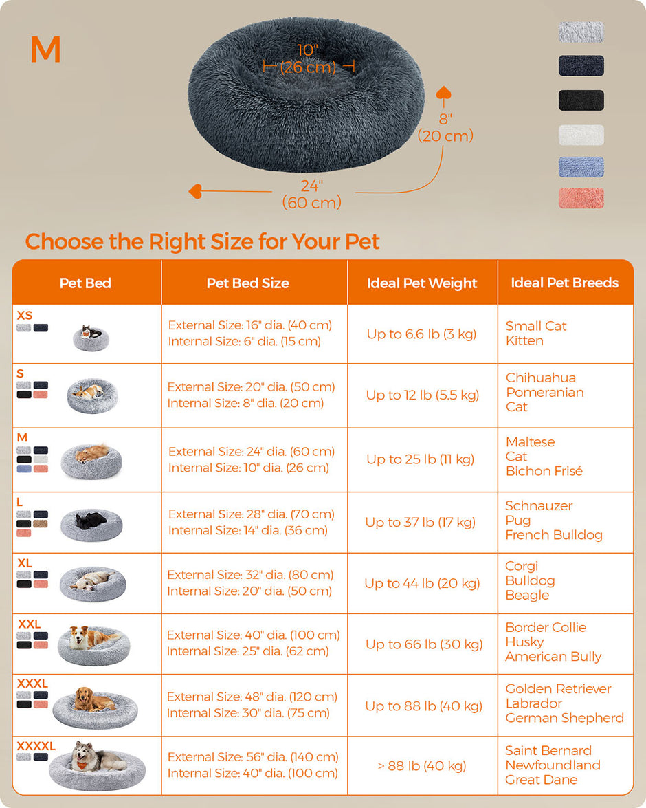 Donut Pet Bed – Plush – Dark Grey – Soft Washable Cover, 60cm
