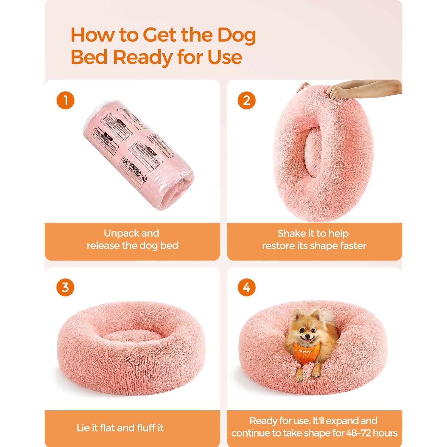 Dog Bed – Plush – Pink – Soft Surface, 50 cm