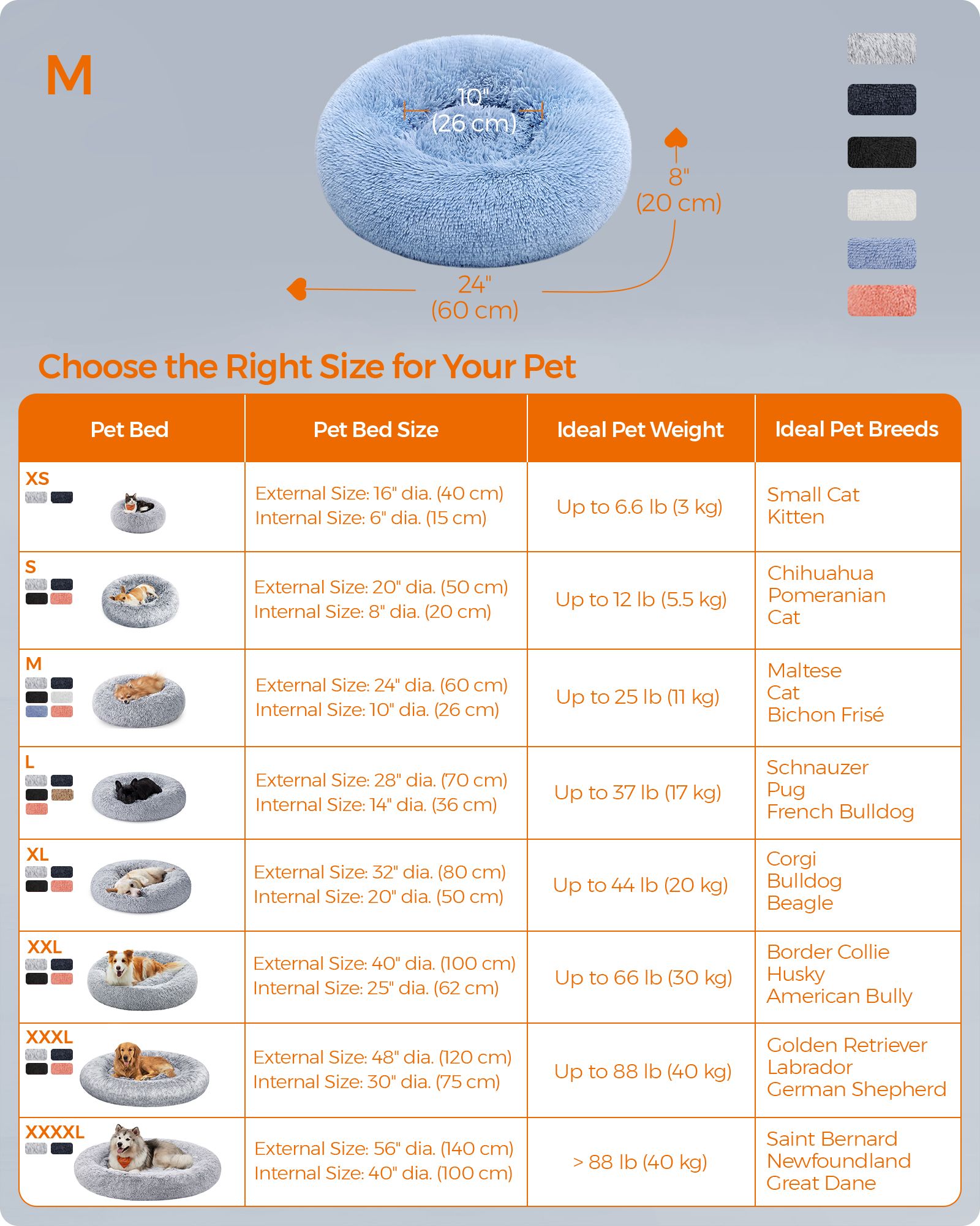 Dog Bed – Soft Plush – Pale Blue – 60 cm Diameter