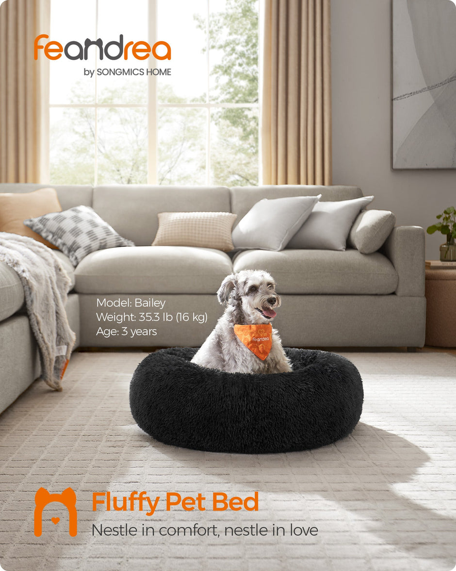 Fluffy Dog Bed – Soft Plush – Ink Black – 70 cm Diameter