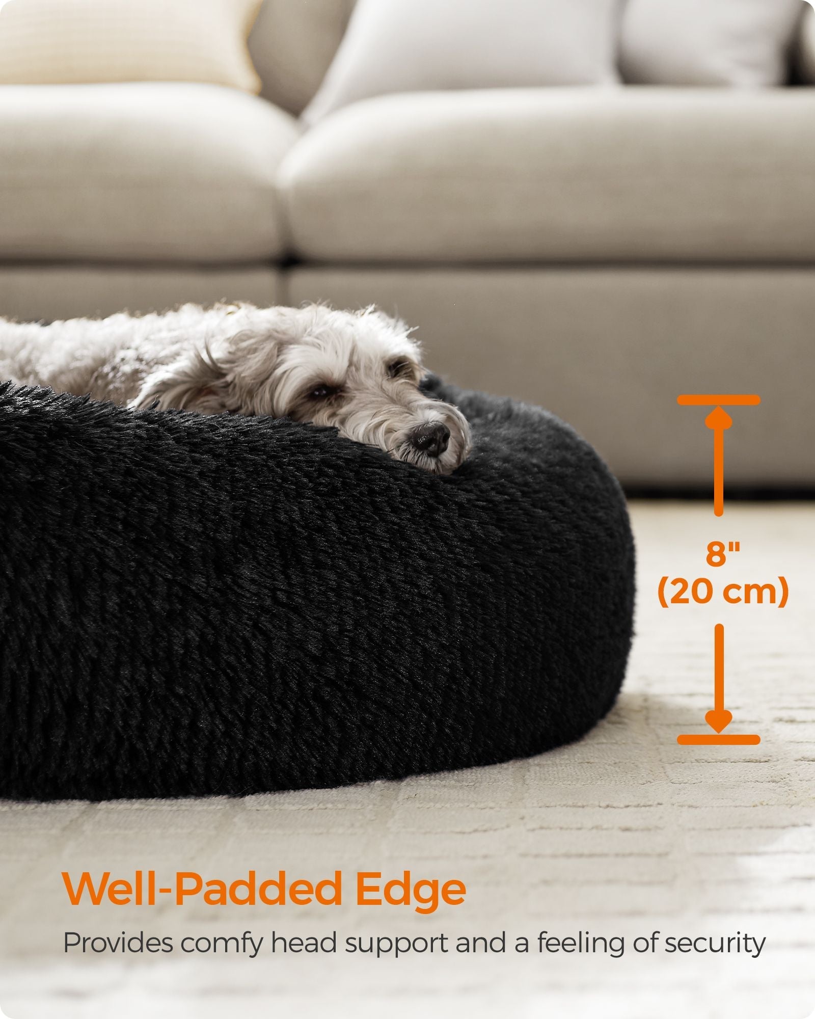 Fluffy Dog Bed – Soft Plush – Ink Black – 70 cm Diameter