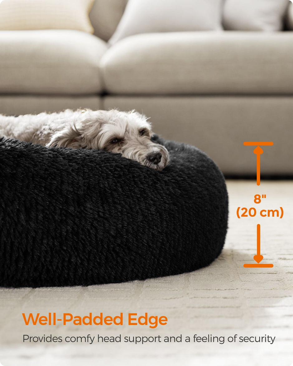 Fluffy Dog Bed – Soft Plush – Ink Black – 70 cm Diameter