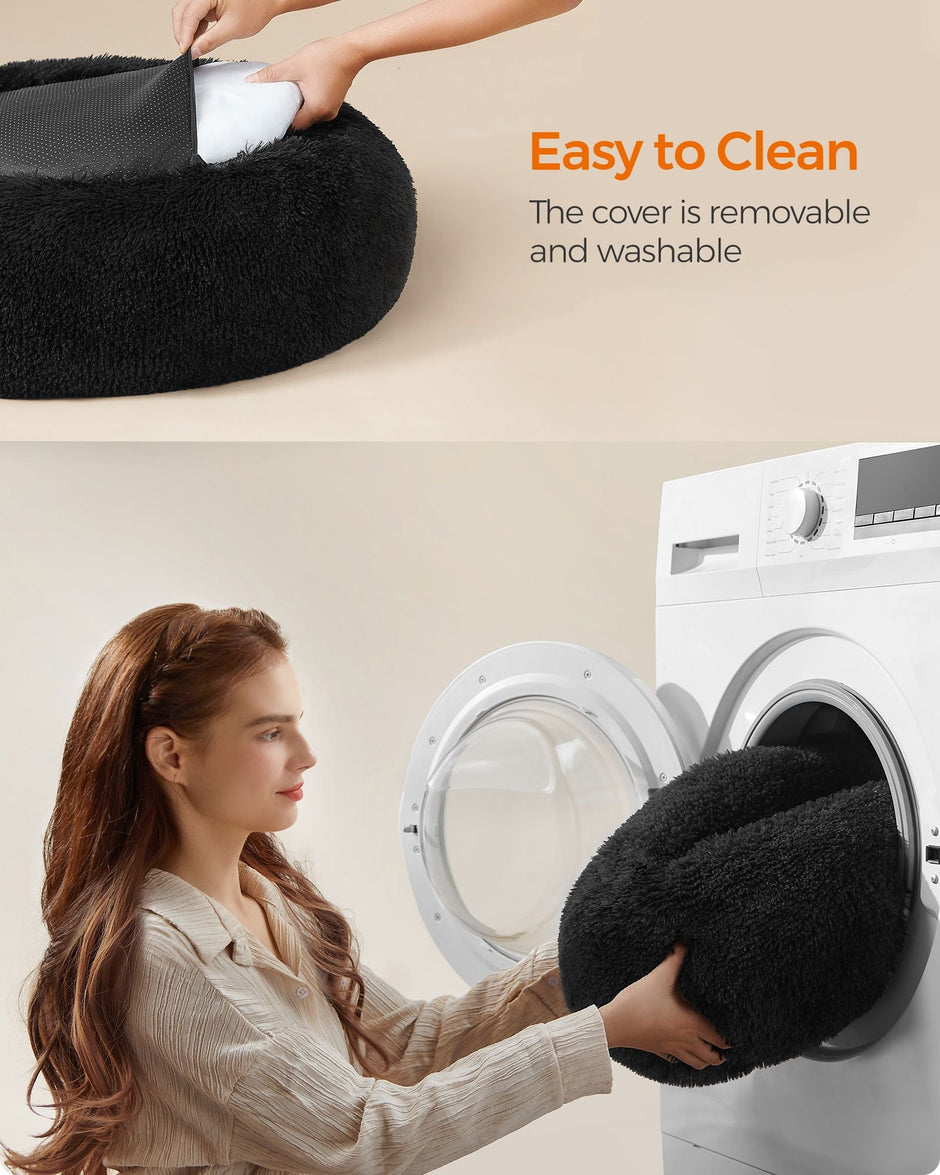 Fluffy Dog Bed – Soft Plush – Ink Black – 70 cm Diameter