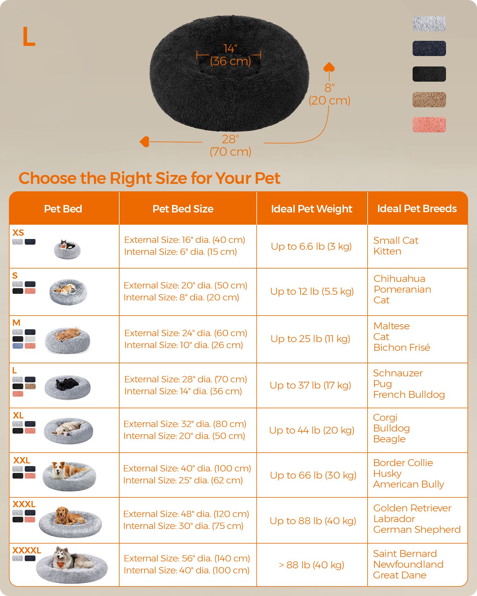 Fluffy Dog Bed – Soft Plush – Ink Black – 70 cm Diameter