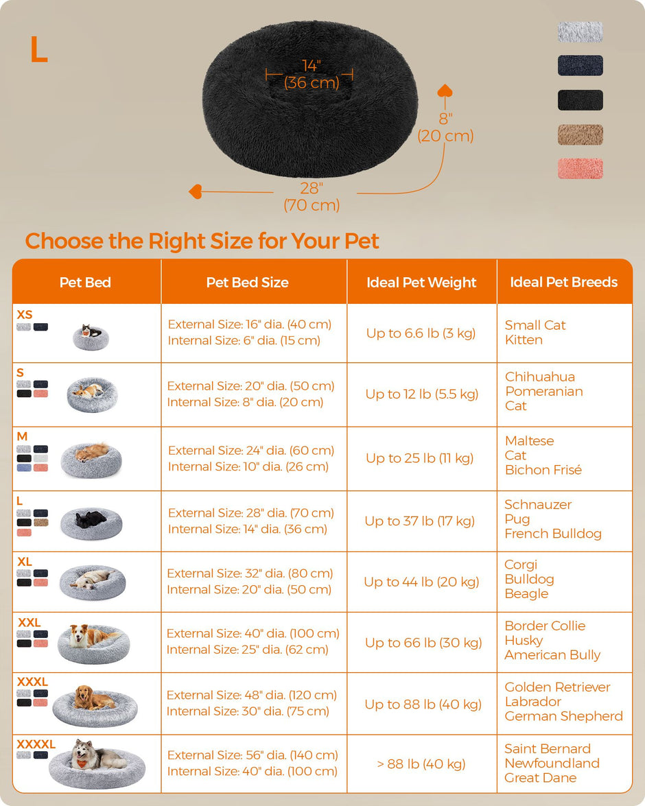 Fluffy Dog Bed – Soft Plush – Ink Black – 70 cm Diameter