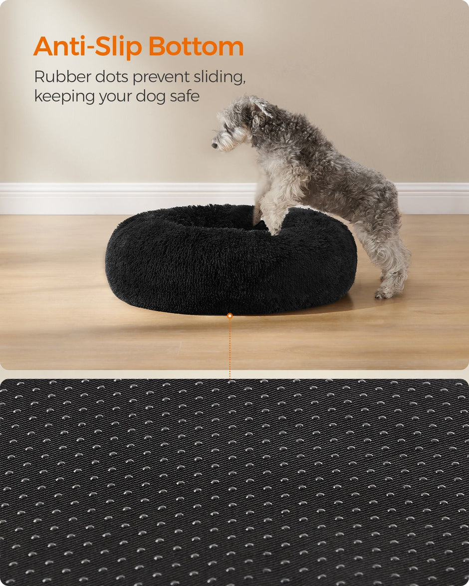 Fluffy Dog Bed – Soft Plush – Ink Black – 70 cm Diameter