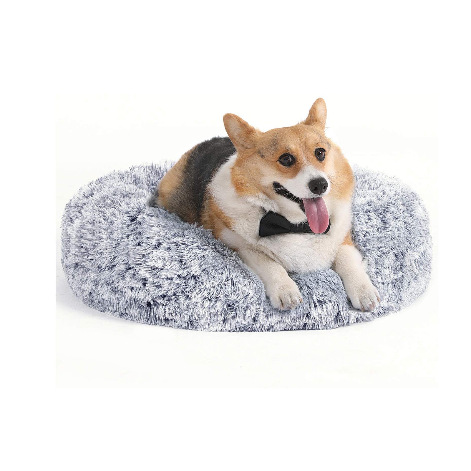 Dog Bed – Soft Plush – Gray – Removable Inner Cushion, 50 cm