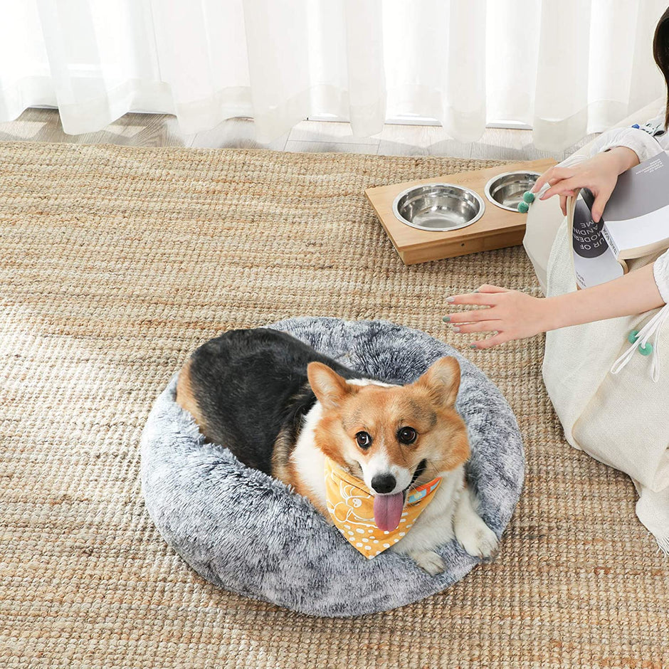 Dog Bed – Soft Plush – Gray – Removable Inner Cushion, 50 cm