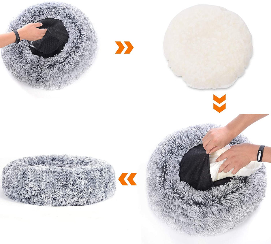 Dog Bed – Soft Plush – Gray – Removable Inner Cushion, 50 cm